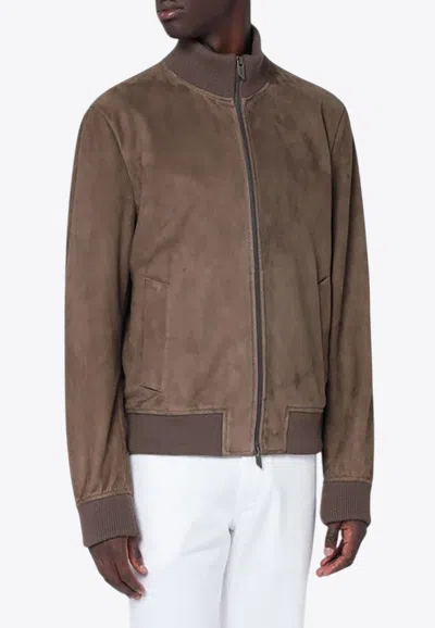 Salvatore Santoro Suede Leather Bomber Jacket In Brown