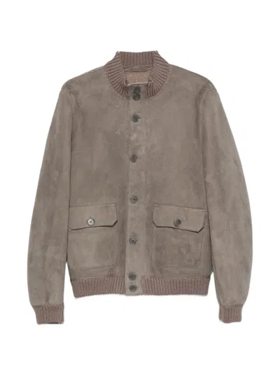 Salvatore Santoro Suede Ribbed-trim Jacket In Gray