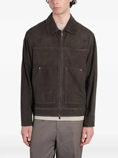 Salvatore Santoro Suede Zip-up Jacket In Brown