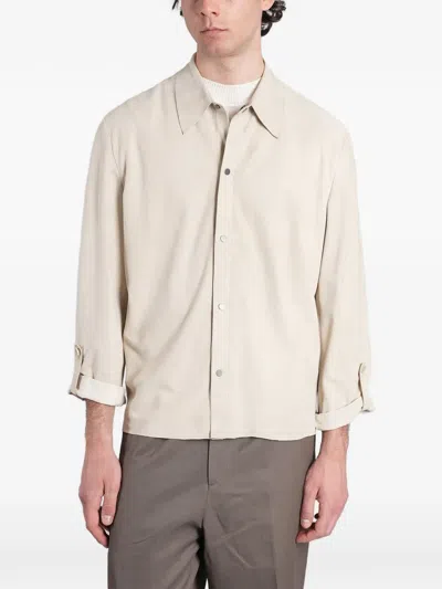 Salvatore Santoro Suede-finish Shirt Jacket In Neutral