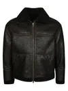 Salvatore Santoro Textured Black Leather Classic Bomber Jacket In Brown