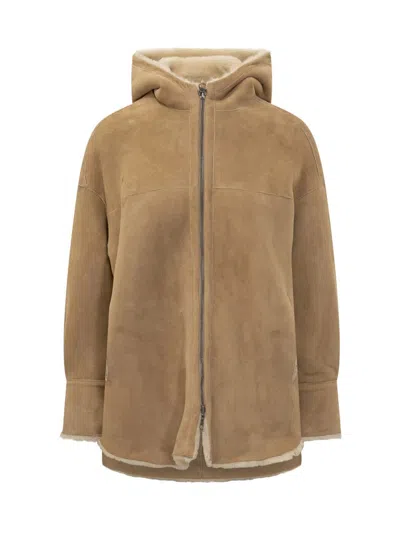 Salvatore Santoro Urban Code Shearling Coat With Hood In Brown