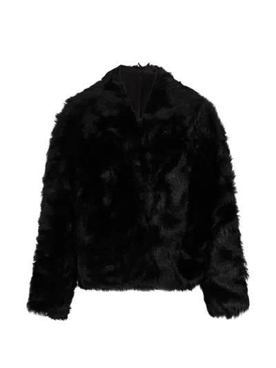 Salvatore Santoro V-neck Faux-fur Coat In Black
