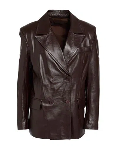 Salvatore Santoro Woman Blazer Dark Brown Size 8 Leather