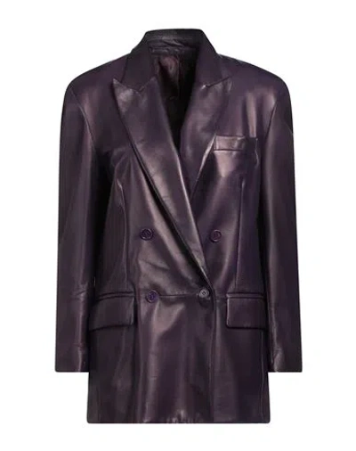 Salvatore Santoro Woman Blazer Dark Purple Size 2 Ovine Leather