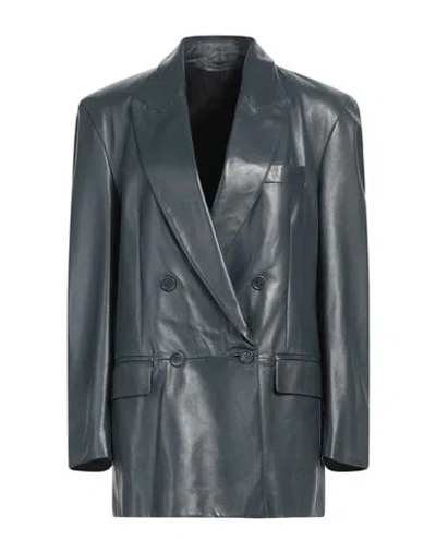Salvatore Santoro Woman Blazer Lead Size 6 Ovine Leather In Grey