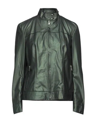 Salvatore Santoro Woman Jacket Emerald Green Size 8 Ovine Leather