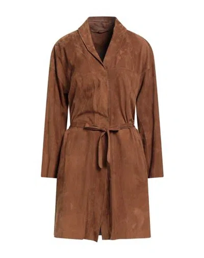 Salvatore Santoro Woman Overcoat & Trench Coat Brown Size 12 Ovine Leather