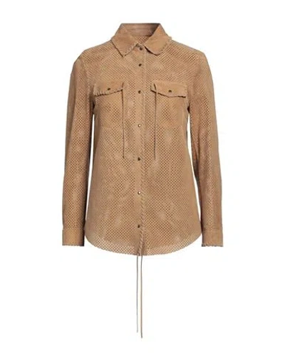 Salvatore Santoro Woman Shirt Camel Size 8 Ovine Leather In Beige