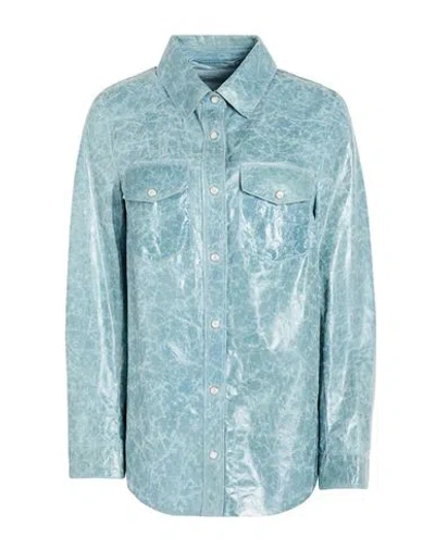 Salvatore Santoro Woman Shirt Slate Blue Size 6 Ovine Leather