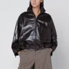 Salvatore Santoro Women's Shiny Leather Bomber Motorcycle Head In Brown