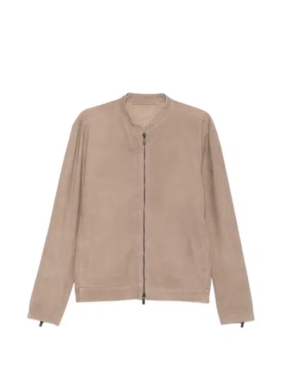 Salvatore Santoro Zip Collarless Jacket In Brown