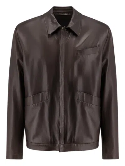 Salvatore Santoro Zipped-cuff Leather Jacket In Brown