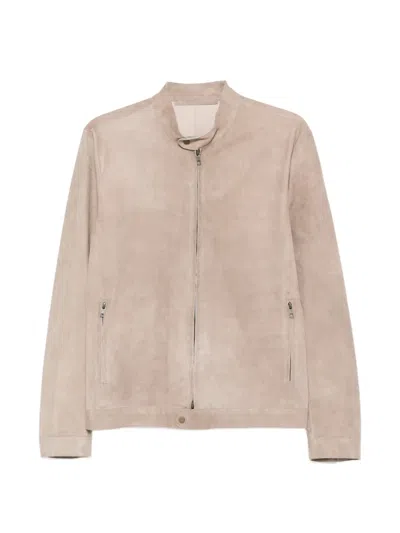 Salvatore Santoro Zip-up Suede Jacket In Neutral