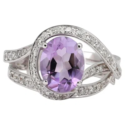 Pre-owned Salvini Amethyst & Diamond Crossover Cocktail Ring 18k White Gold Size 6.75