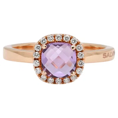 Pre-owned Salvini Amethyst And Diamond Halo Ring 18k Rose Gold Size 6.5 In Red