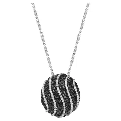 Pre-owned Salvini Black And White Diamond Round Pendant Necklace 18k White Gold 5.82ctw