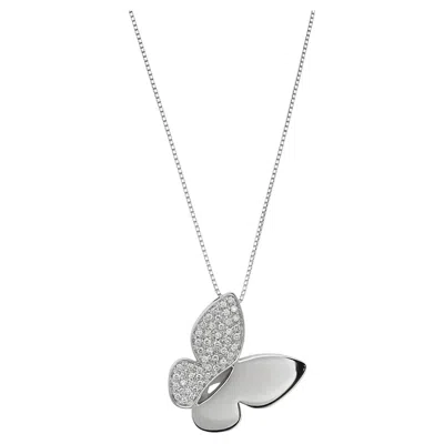 Pre-owned Salvini Butterfly Diamond Pendant Necklace 18k White Gold 0.51ctw