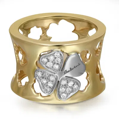 Pre-owned Salvini Floral Cut Out Diamond Wide Band Ring 18k Yellow & White Gold Size 7