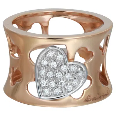 Pre-owned Salvini Hearts Cut Out Wide Band Ring 18k Rose & White Gold Size 7