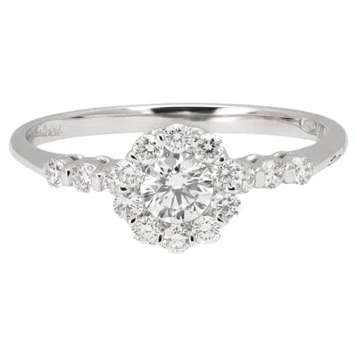 Pre-owned Salvini Round Diamond Halo Engagement Ring 18k White Gold 0.56ctw Size 6.75