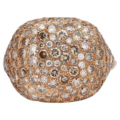 Pre-owned Salvini Round White & Brown Diamond Signet Ring 2.83ctw 18k Rose Gold Size 6.5