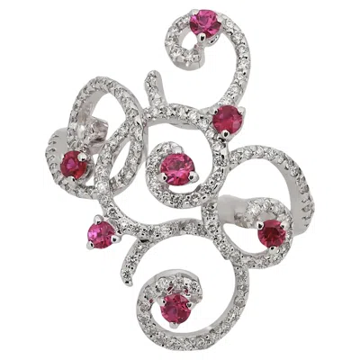 Pre-owned Salvini Ruby & Diamond Swirl Cocktail Ring 18k White Gold Size 6.75