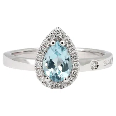 Pre-owned Salvini Sorrenta Aquamarine And Diamond Engagement Ring 18k White Gold Size 6.25