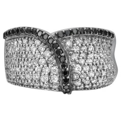 Pre-owned Salvini White & Black Diamonds Cocktail Band Ring 18k White Gold 1.40 Ctw Sz 6.5