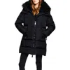 Sam . Addison Water Resistant Down Puffer Coat With Genuine Shearling Collar In Black
