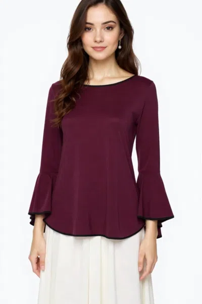Sam & Jess Elegant Bell Sleeve Top In Maroon In Purple