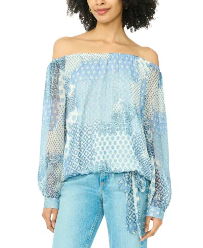 Sam & Jess Ots Long Svl Blouse W Ti In Blue
