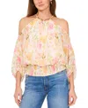 Sam & Jess Petite Cold-shoulder Smocked-hem Blouse In Honeysuckle