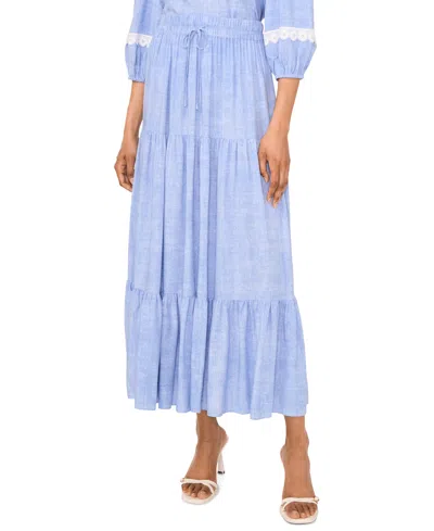 Sam & Jess Petite Drawstring-waist Tiered Maxi Skirt In Light Blue Wash