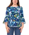 SAM & JESS PETITE FLORAL-PRINT BELL-SLEEVE PIPED TOP