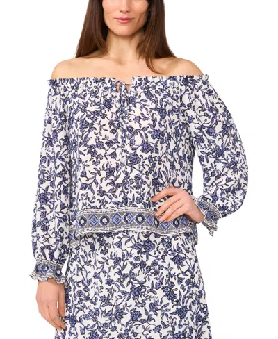 Sam & Jess Petite Floral Vine-print Off-the-shoulder Top In Provence