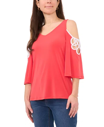 Sam & Jess Petite Knit Cold-shoulder Top In Cayenne