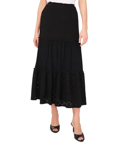 Sam & Jess Petite Knit Eyelet Tiered Pull-on Maxi Skirt In Black