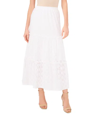 Sam & Jess Petite Knit Eyelet Tiered Pull-on Maxi Skirt In Ultra Whit