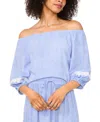 Sam & Jess Petite Lace-trim Off-the-shoulder 3/4-sleeve Top In Light Blue Wash