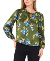 Sam & Jess Petite Long-sleeve Ruched Shoulder Tie Top In Green