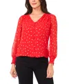 Sam & Jess Petite Long Sleeve Smocked Shoulder Blouse In Red