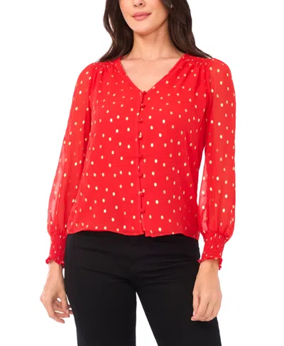Sam & Jess Petite Long Sleeve Smocked Shoulder Blouse In Red
