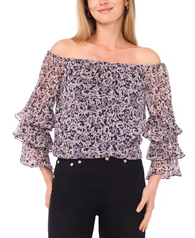 Sam & Jess Petite Off-the-shoulder Ruffle Top In Blue