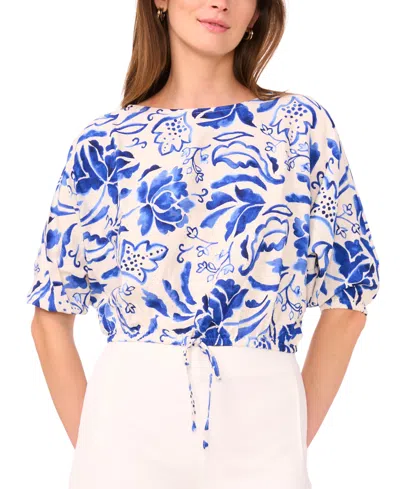 Sam & Jess Petite Printed Boat-neck Elbow-sleeve Top