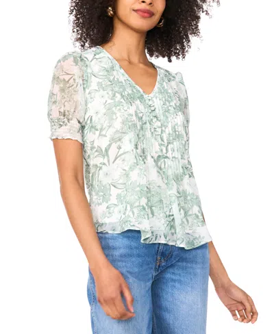 Sam & Jess Petite Printed Pleated-front Blouse In Subtle Green