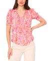 Sam & Jess Petite Printed Puff-sleeve Pintuck Blouse
