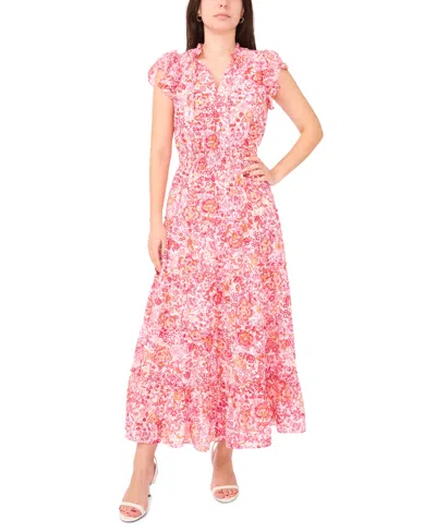 Sam & Jess Petite Printed V-neck Smocked-waist Maxi Dress