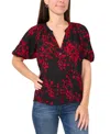 Sam & Jess Petite Puff-sleeve V-neck Blouse In Black,red