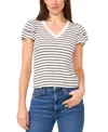 Sam & Jess Petite Ribbed Flutter-sleeve Striped Top In New Ivory